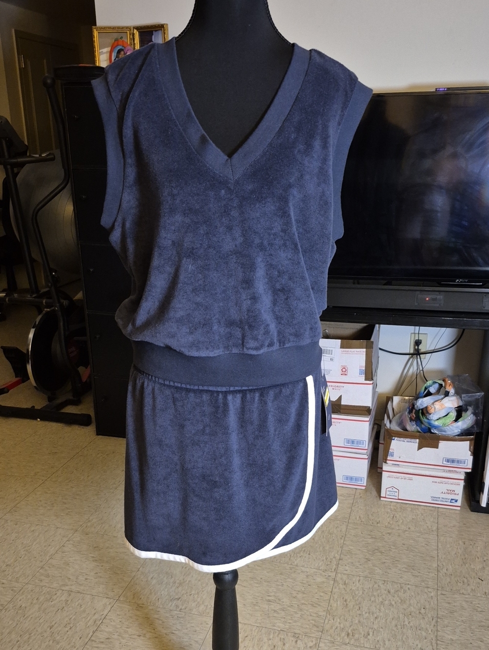 Navy Terry Two-Piece Skort Set with White Trim